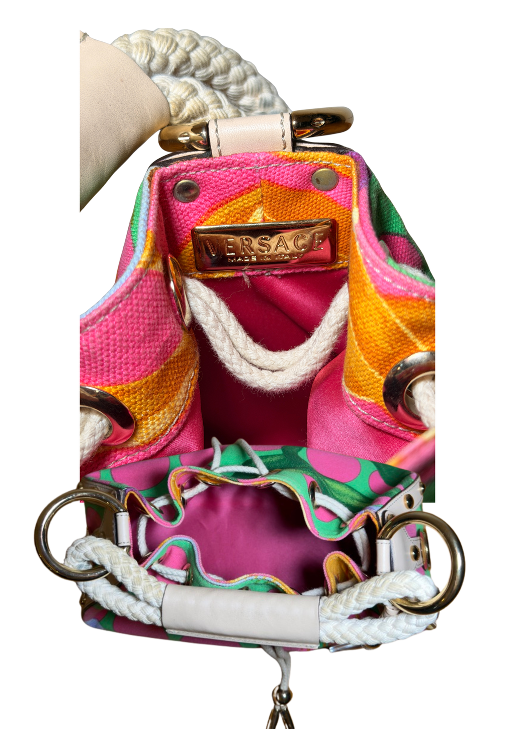 Versace Multicolor Printed Canvas Drawstring Shoulder Bag