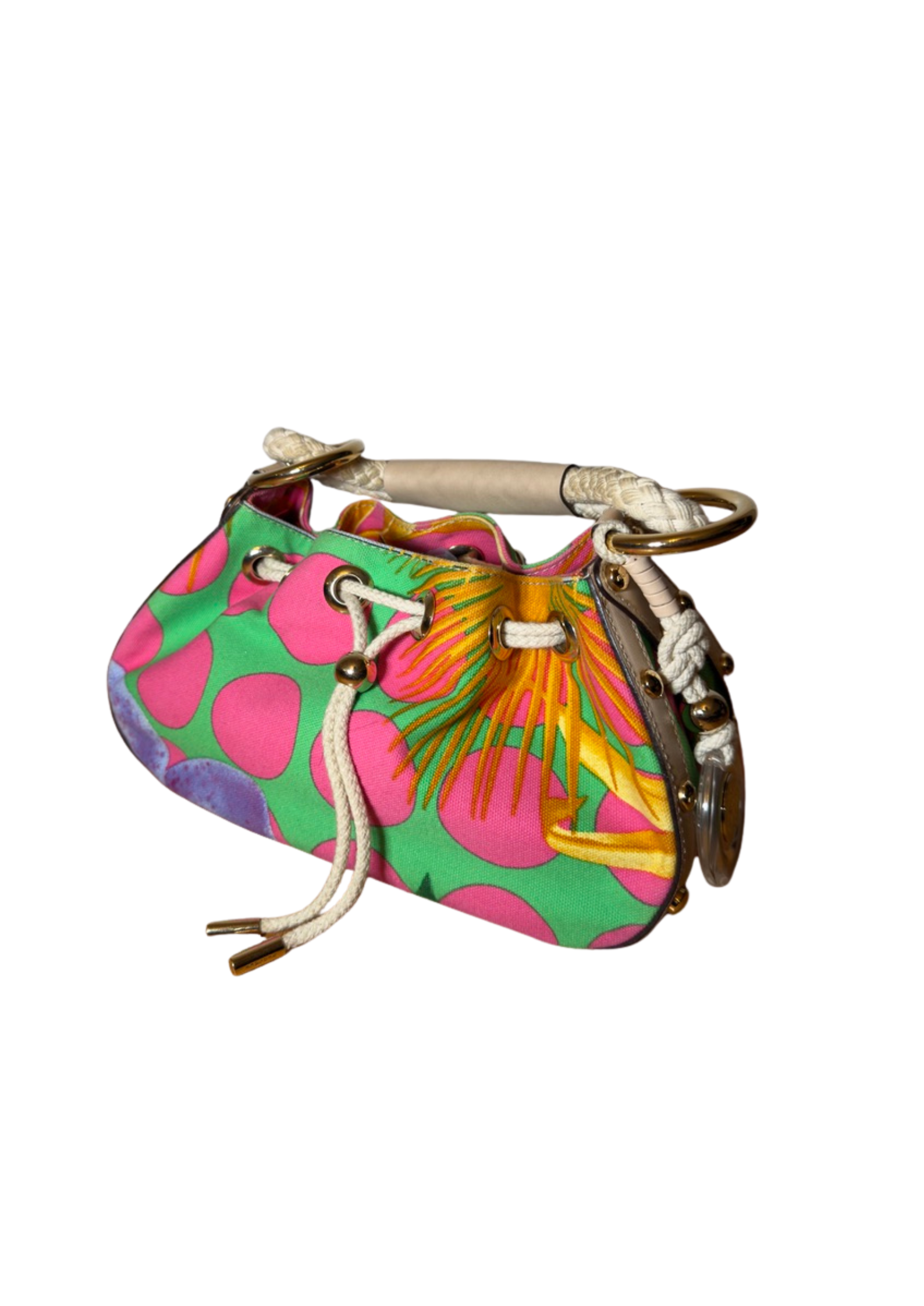 Versace Multicolor Printed Canvas Drawstring Shoulder Bag