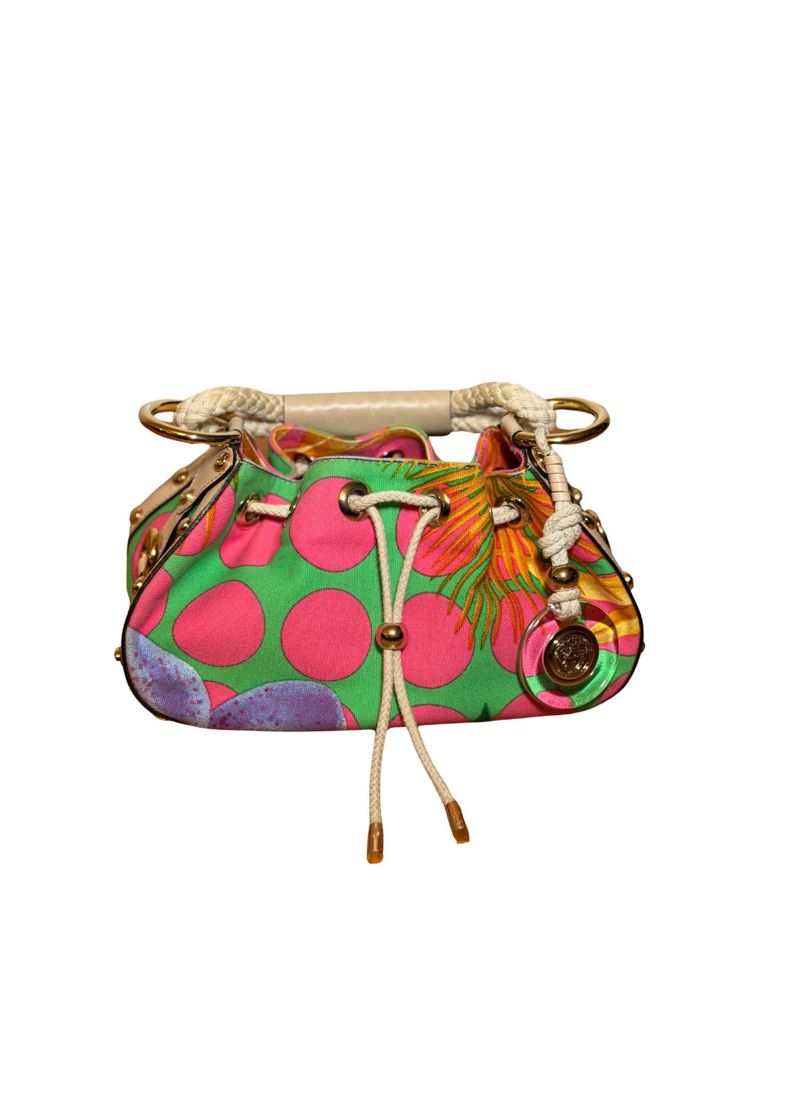 Versace Multicolor Printed Canvas Drawstring Shoulder Bag