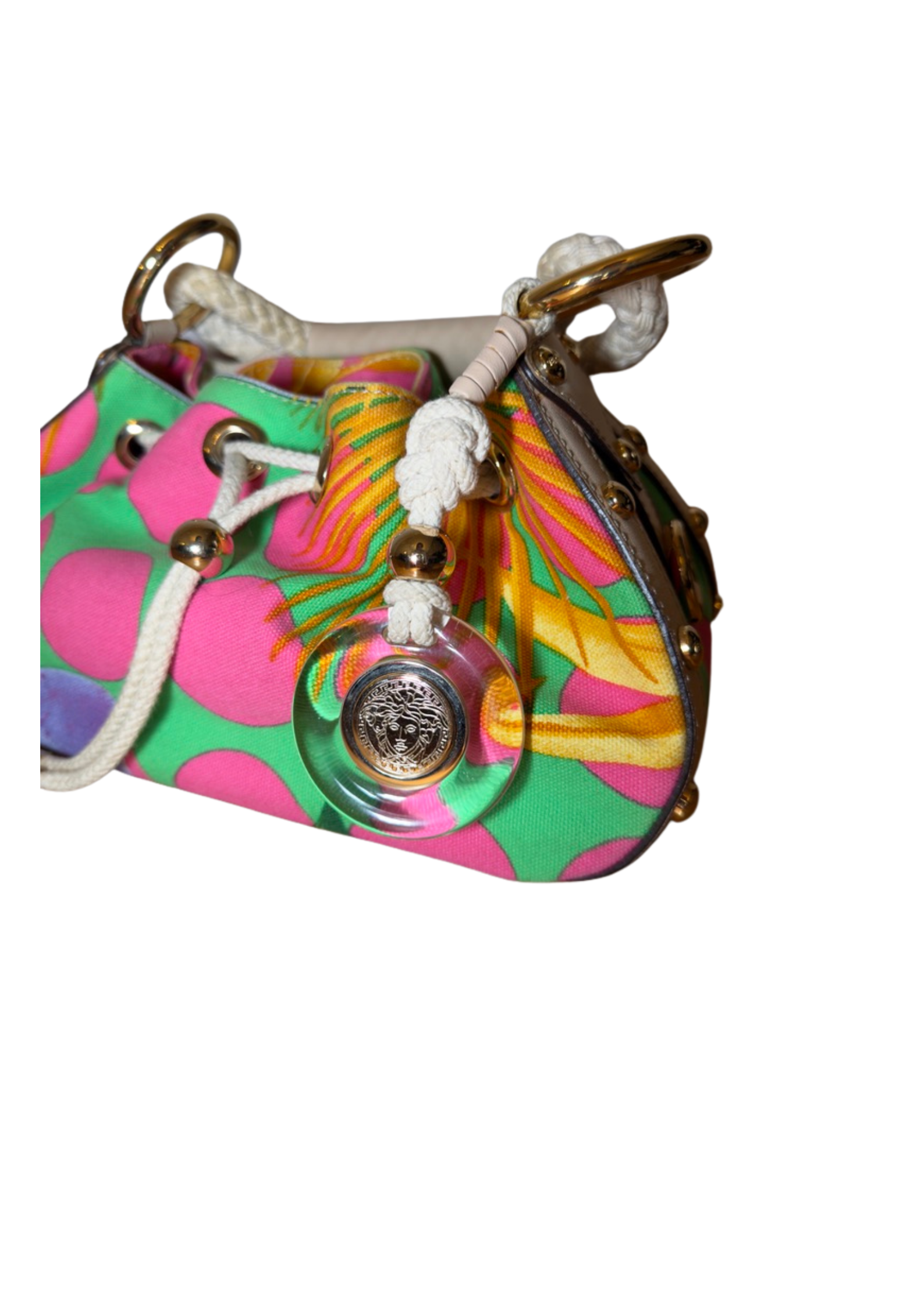 Versace Multicolor Printed Canvas Drawstring Shoulder Bag